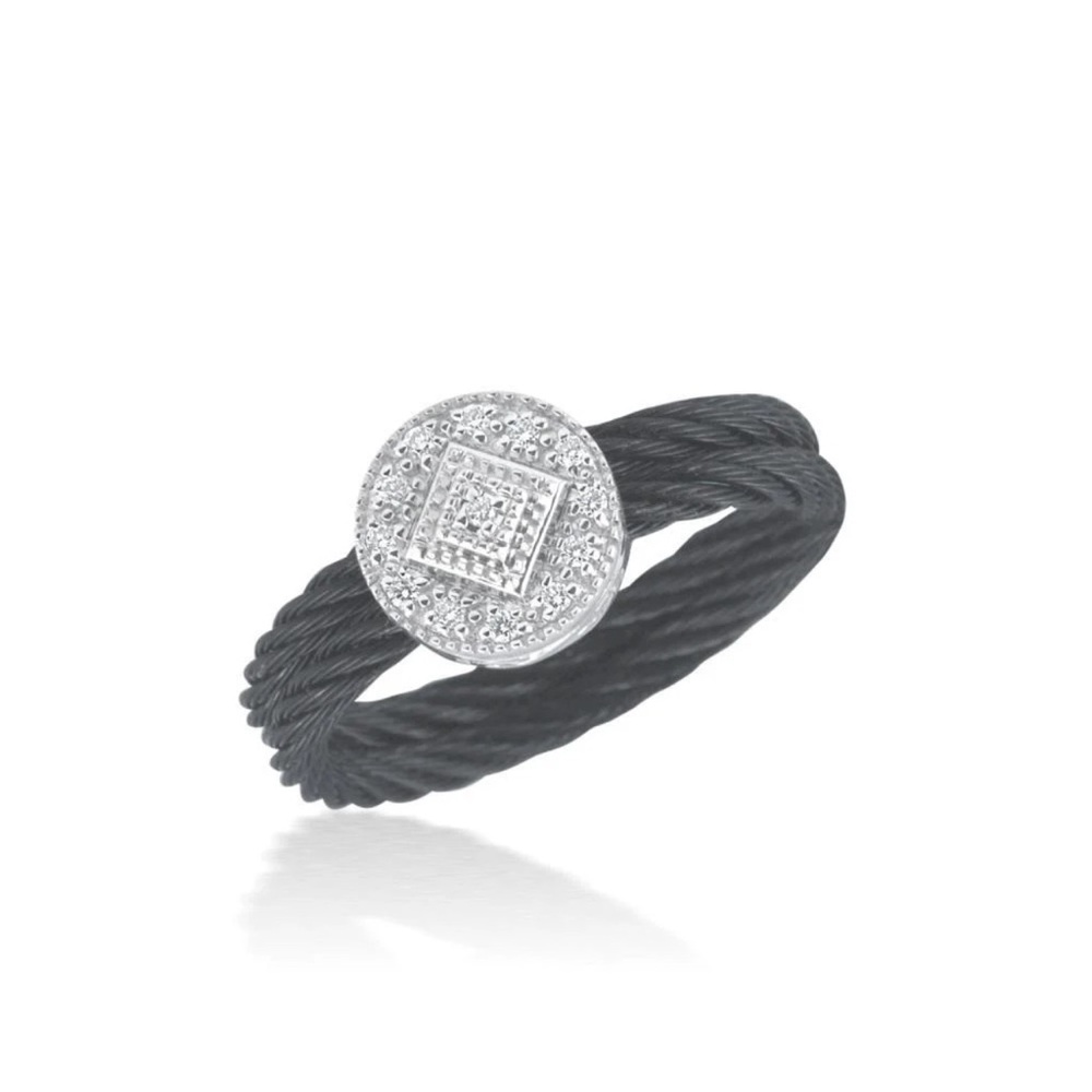 ALOR Black Cable With 18 Karat White Gold Ring